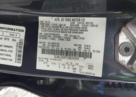 2014 Lincoln Mkz из США, поврежденный, VIN 3LN6L2G97ER834299